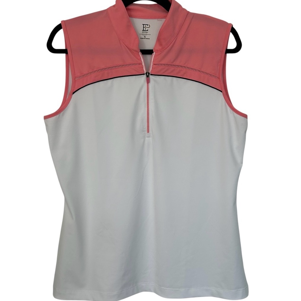 EP PRO NEW YORK Women’s Golf Polo Sleeveless Color Block Coral/Wt. Zip Mock L